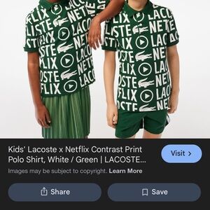 Lacoste x Netflix Kids' Green & White Contrast Print Polo Shirt 10 A 10 YR